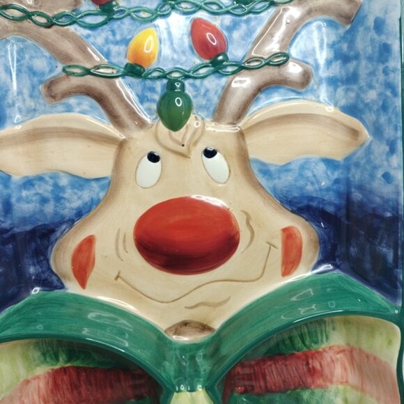 Clay Art Reindeer Chip 'n Dip Platter Christmas Serving Tray Plate (B145) - Picture 3 of 11